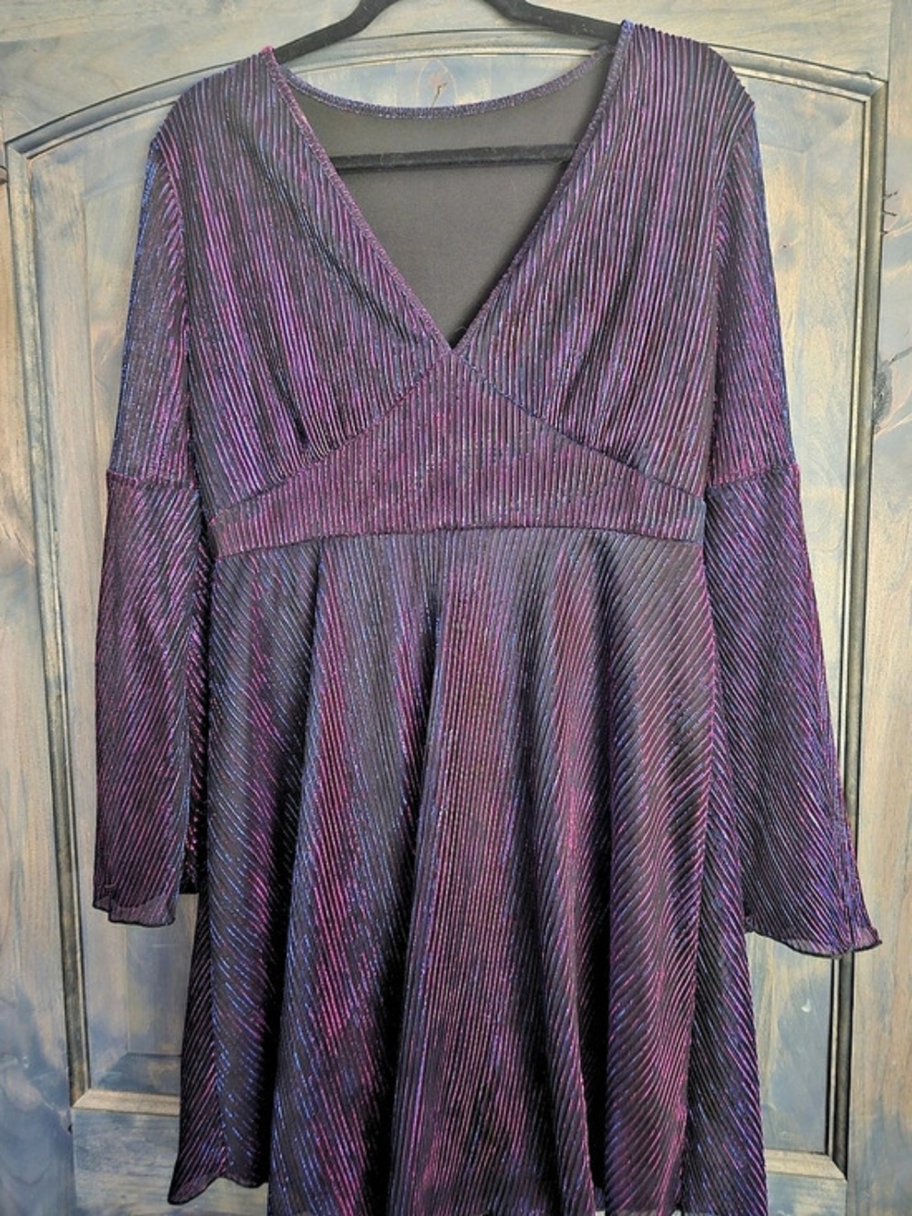 Striped Long Sleeve Mini Dress in Purple & Pink Like New
